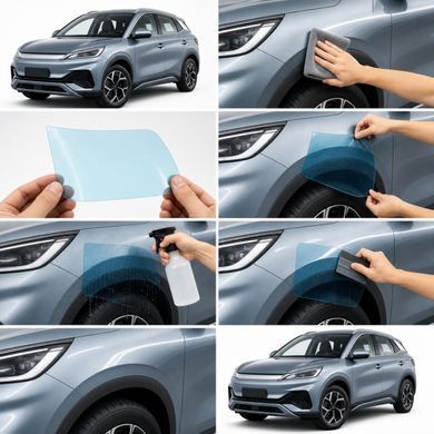 Купить Антигравийная защитная бронепленка по лекалам для BYD Atto 3 (Yuan Plus) I facelift 2025- зоны дверей и стойки окон 103069 Модельные лекала защитных пленок для BYD