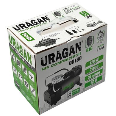 Купити Автомобільний компресор URAGAN 12v 14А 37л/хв 170Вт 1 м шланг (90130) 26416 Електричні автомобільні компресори