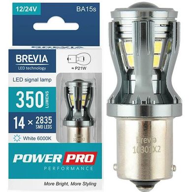 Купити LED автолампа PowerPro 12/24V P21W 14x2835SMD 350Lm 6000K CANbus Оригінал 2 шт (10301X2) 40195 Світлодіоди - Brevia