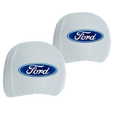 Купить Чехлы для подголовников Универсальные Ford Белые Цветной логотип 2 шт 26314 Чехлы на подголовники