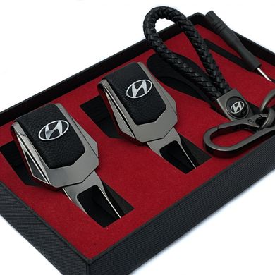 Купить Подарочный набор №1 для Hyundai из заглушек ремней безопасности и брелока с логотипом Темный хром 39499 Подарочные наборы для автомобилиста