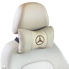 Купити Подушка на підголівник з логотипом Mercedes-Benz екокожа Бежева 1 шт 60538 Подушки на підголовник - під шию