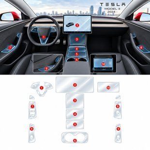 Купить Набор Пленок защитных для салона Tesla Model 3 2024- TPU (Консоли Дисплея Ручек) 13 шт 100907 Модельные защитные пленки для салона авто