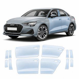 Купити Антигравійна захисна бронеплівка за лекалами для Audi A3 8Y facelift 2024- зони дверей і стійки вікон 101415 Модельні лекала захисних плівок для Audi