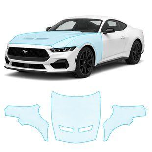 Купити Антигравійна захисна бронеплівка за лекалами для Ford Mustang S650 2024- капот і передні крила 104503 Модельні лекала захисних плівок для Ford