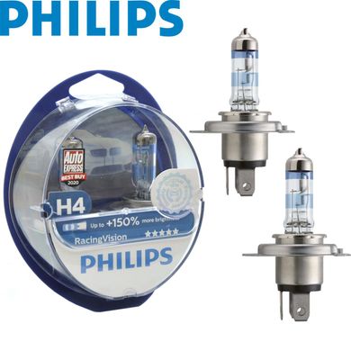 Купити Автолампа галогенна Philips Racing Vision +150% H4 12V 60/55W 2 шт (12342RVS2) 38406 Галогенові лампи Philips