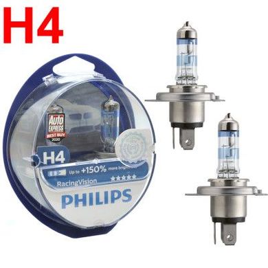 Купить Автолампа галогенная Philips Racing Vision +150% H4 12V 60/55W 3500K 2 шт (12342RVS2) 38406 Галогеновые лампы Philips
