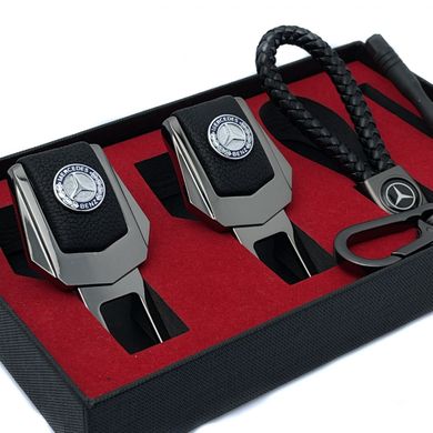 Купить Подарочный набор №1 для Mercedes-Benz из заглушек ремней безопасности и брелока с логотипом Темный хром 39500 Подарочные наборы для автомобилиста