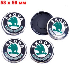 Купити Ковпачки на титані Skoda 58 / 56 мм логотип зелена наклейка 4 шт 60395 Ковпачки на титани