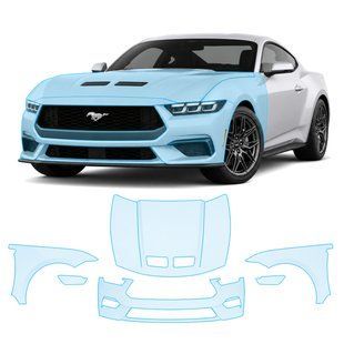 Купити Антигравійна захисна бронеплівка за лекалами для Ford Mustang S650 2024- передня частина авто (капот бампер крила)) 104504 Модельні лекала захисних плівок для Ford