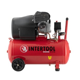 Купить Компрессор 50 л, 2.23 кВт, 220 В, 10 атм, 354 л/мин, 2 цилиндра INTERTOOL PT-0004 78823 Компрессоры поршневые