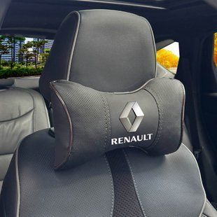 Купити Подушка на підголівник з логотипом Renault Екошкіра 3D Кольоровий лого Чорний-Коричневий кант 1 шт 91590 Подушки на підголовник - під шию