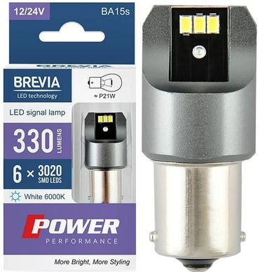 Купити LED автолампа Brevia Power 12/24V T25 P21W 6x3020SMD 330Lm 6000K CANbus 2 шт (10101X2) 40197 Світлодіоди - Brevia