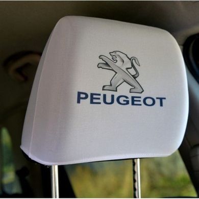 Купити Чохли для підголівників Універсальні Peugeot Білі Кольоровий логотип 2 шт 26316 Чохли на підголовники